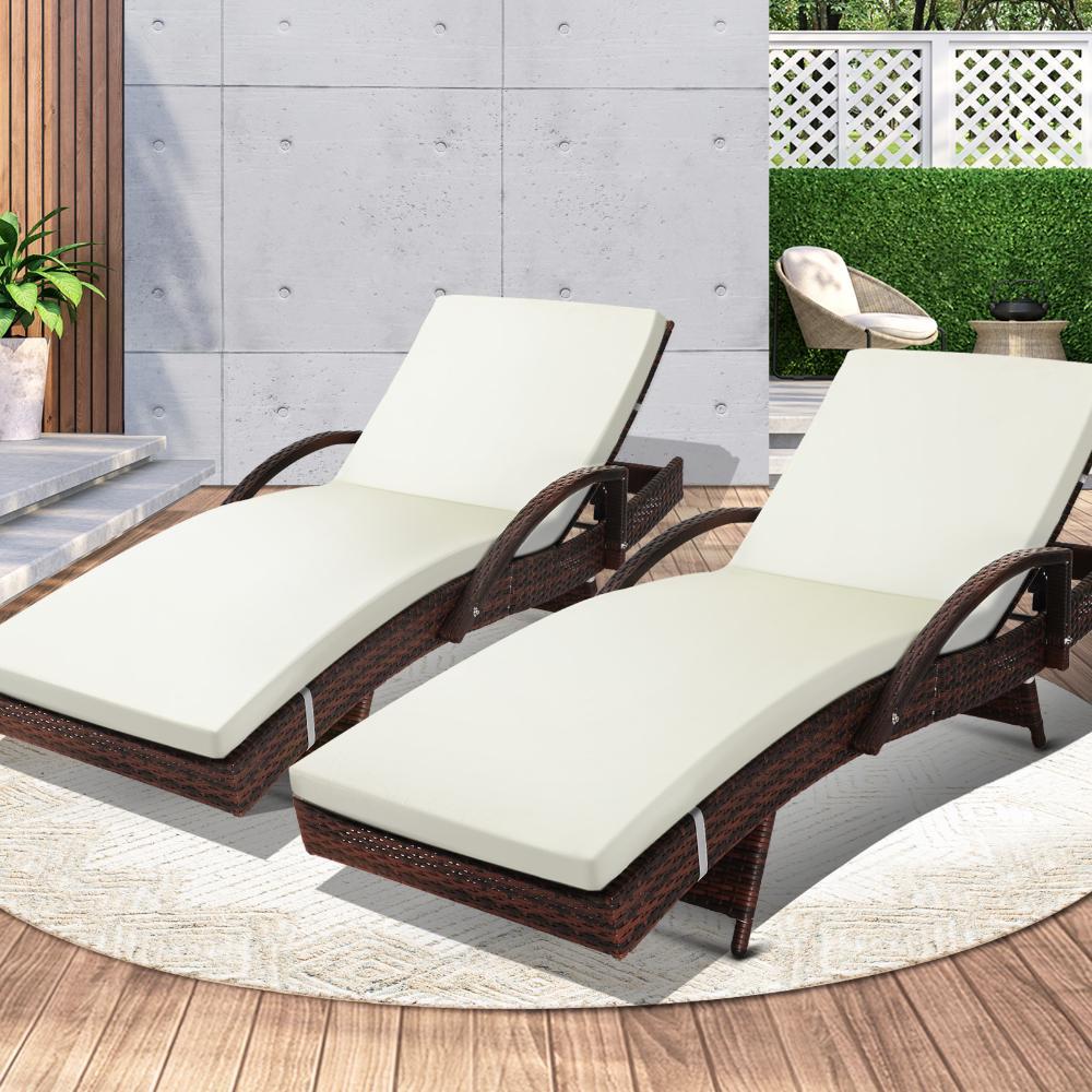 Outdoor Sun Lounger Waterproof Adjustable Beige&Brown X2