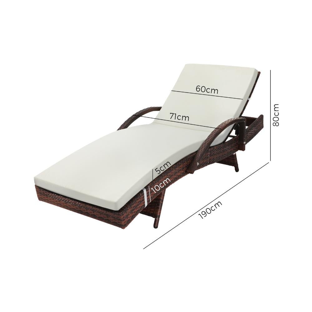 Outdoor Sun Lounger Waterproof Adjustable Beige&Brown X2