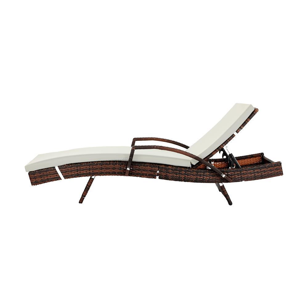 Outdoor Sun Lounger Waterproof Adjustable Beige&Brown X2
