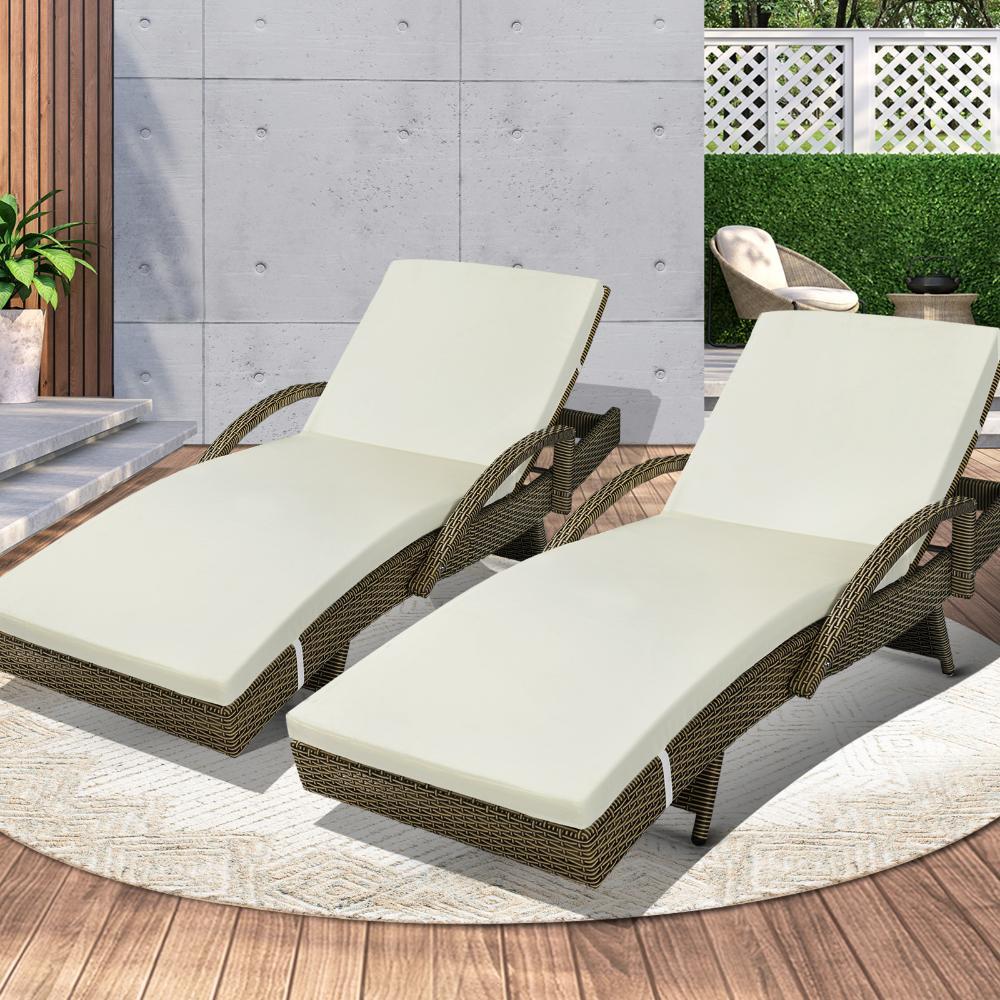 Outdoor Sun Lounger Waterproof Adjustable Grey&Beige X2