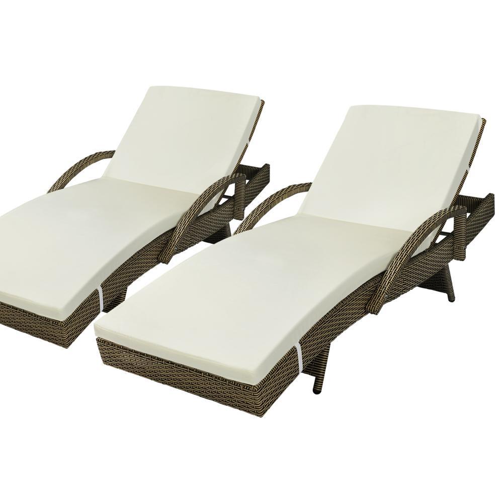 Outdoor Sun Lounger Waterproof Adjustable Grey&Beige X2