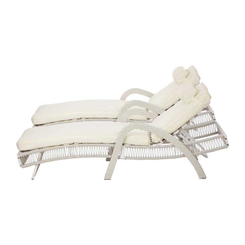Livsip 3PCS Outdoor Sun Lounger Wicker Lounge Table Chairs Grey