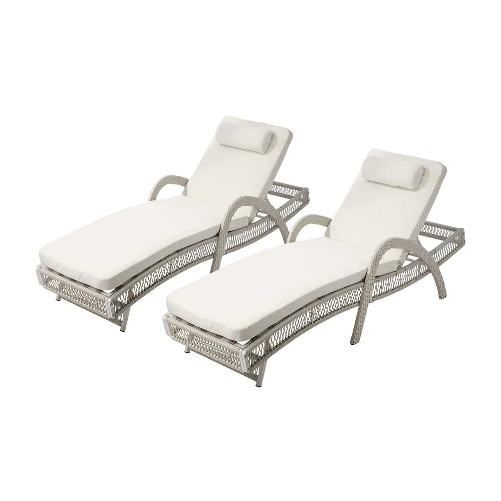 Livsip 2PCS Outdoor Sun Lounge Wicker Bed Patio Furniture Beige
