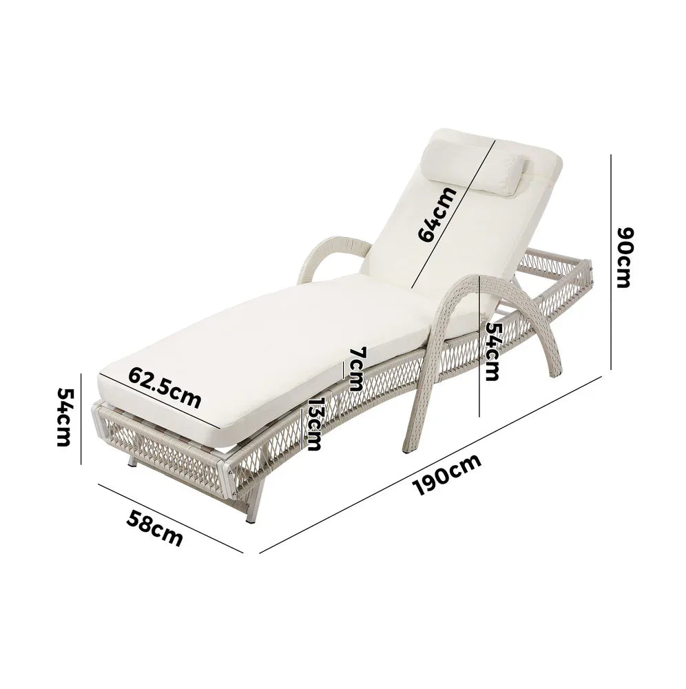 Livsip 2PCS Outdoor Sun Lounge Wicker Bed Patio Furniture Beige