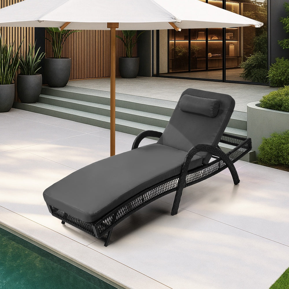 Livsip Sun Lounge Wicker Bed Outdoor Patio Furniture Grey