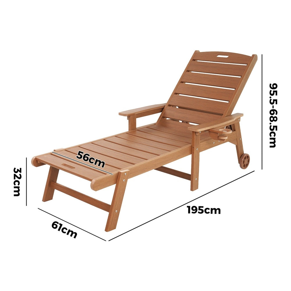 Livsip 2PCS Sun Lounges HDPE Outdoor Pool Lounger Adjustable Cup Holder Natural