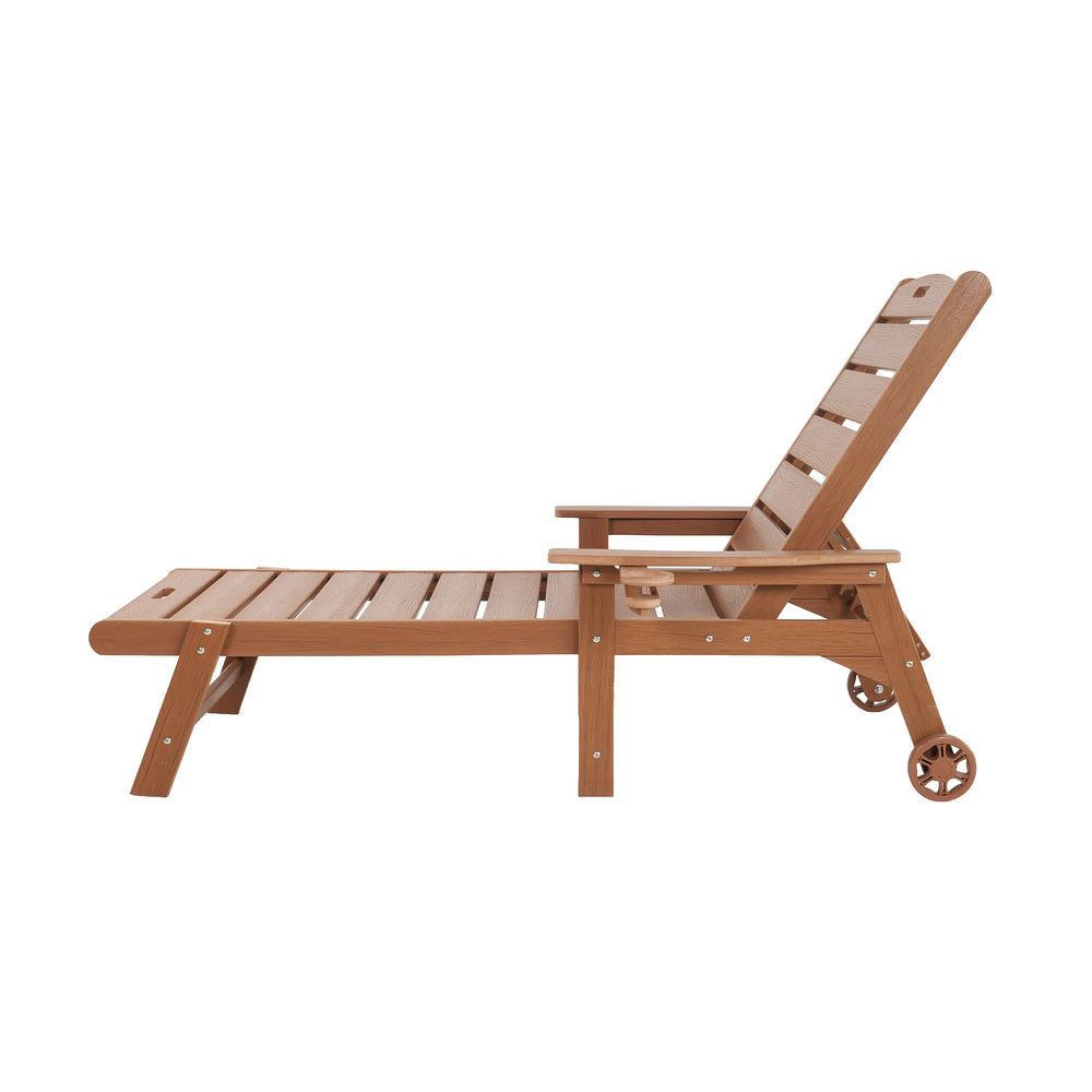 Livsip 2PCS Sun Lounges HDPE Outdoor Pool Lounger Adjustable Cup Holder Natural