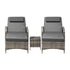 2x Wheeled Sun Lounger & Table Outdoor Set Grey