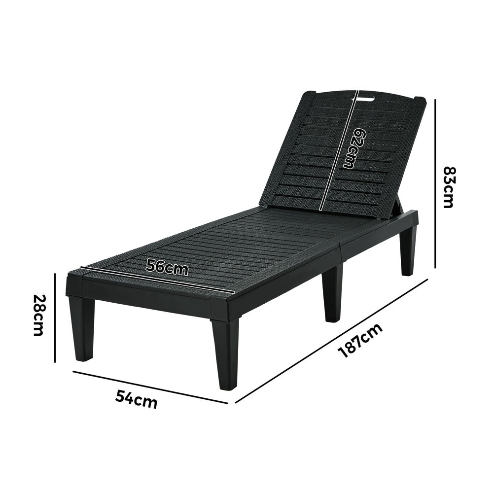 Livsip Sun Lounge – Black, 5‑Level Adjustable Backrest, 150kg Capacity