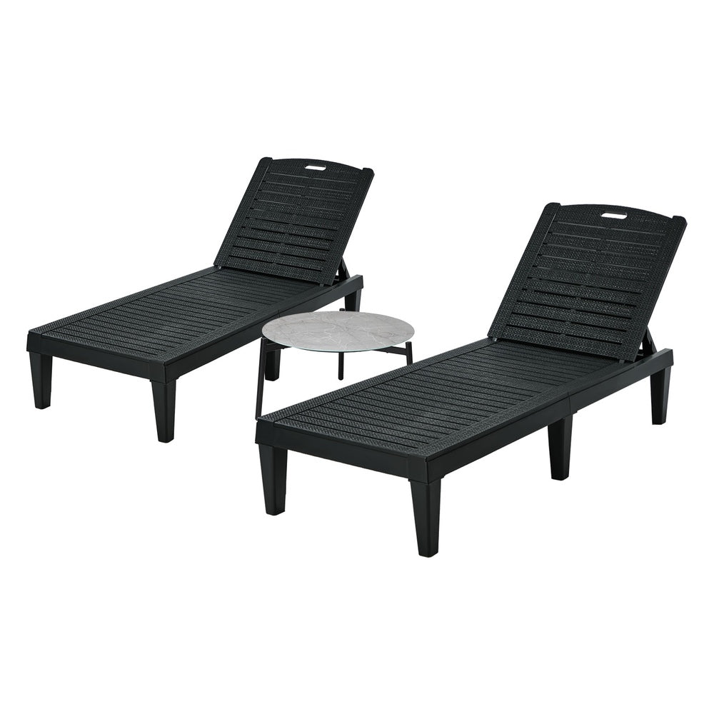 Livsip 3‑Piece Sun Lounge Set – Black, 5‑Level Recline, Table Included