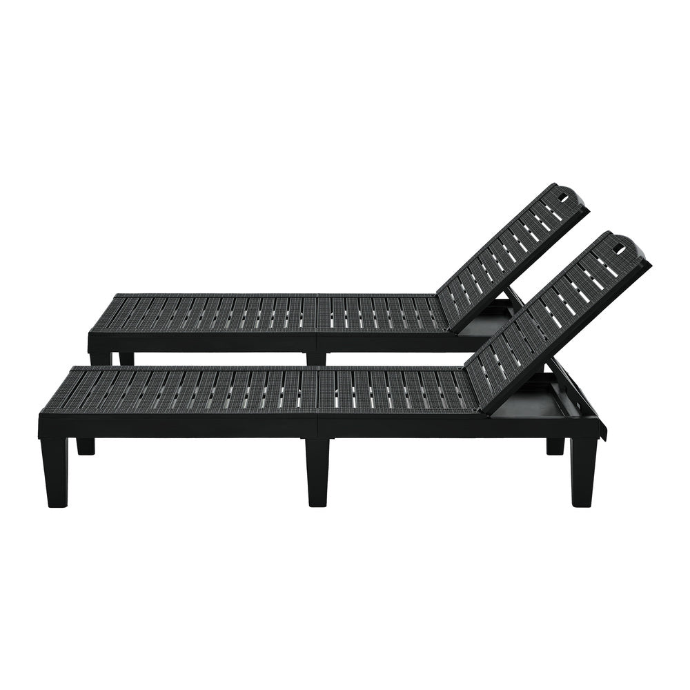 Livsip 3‑Piece Sun Lounge Set – Black, 5‑Level Recline, Table Included