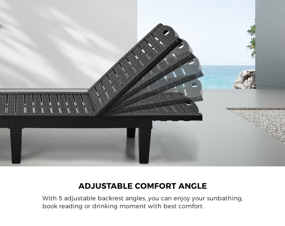 Livsip 3‑Piece Sun Lounge Set – Black, 5‑Level Recline, Table Included