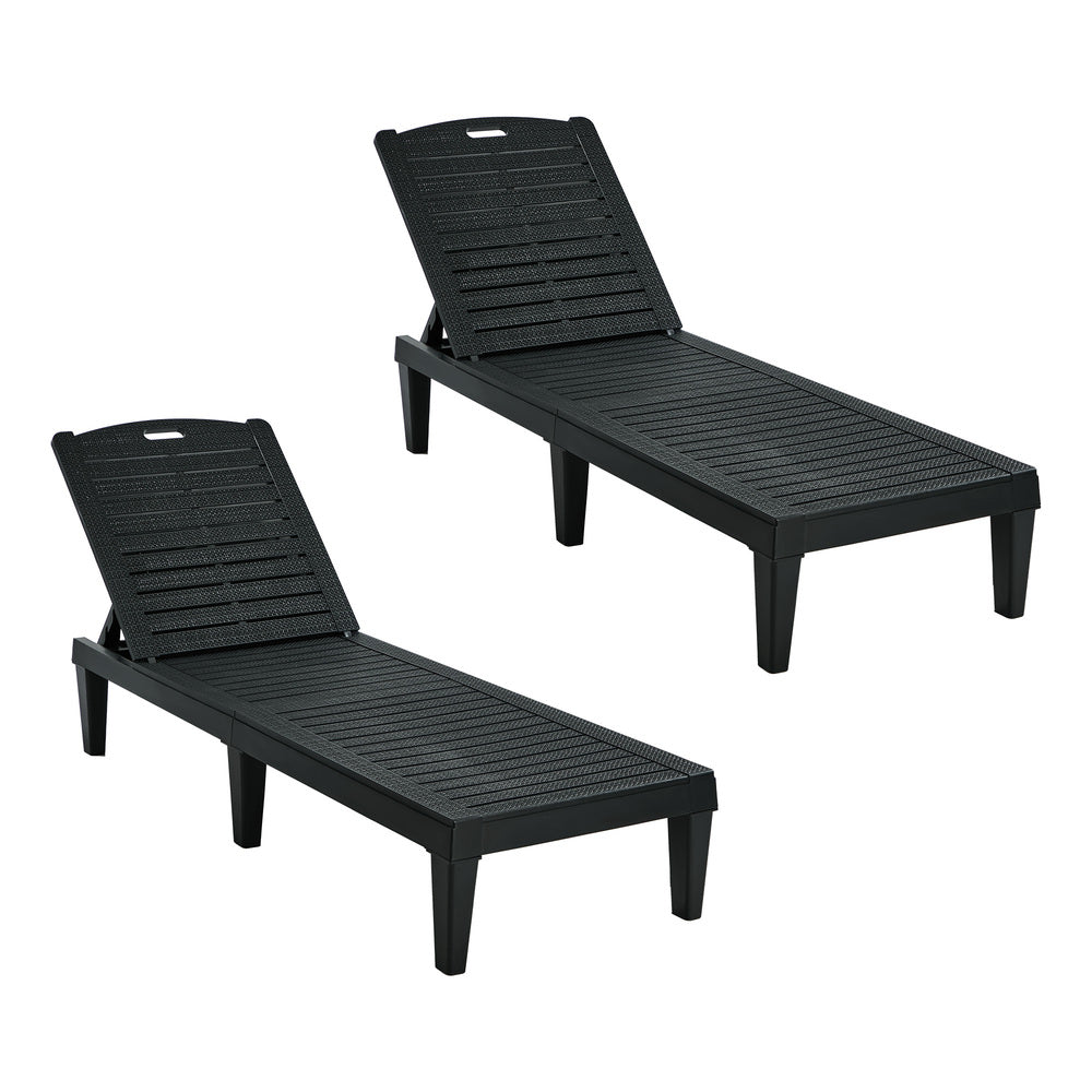 Livsip 2× Sun Loungers – Black, 5‑Level Adjustable Backrest, 150kg Capacity