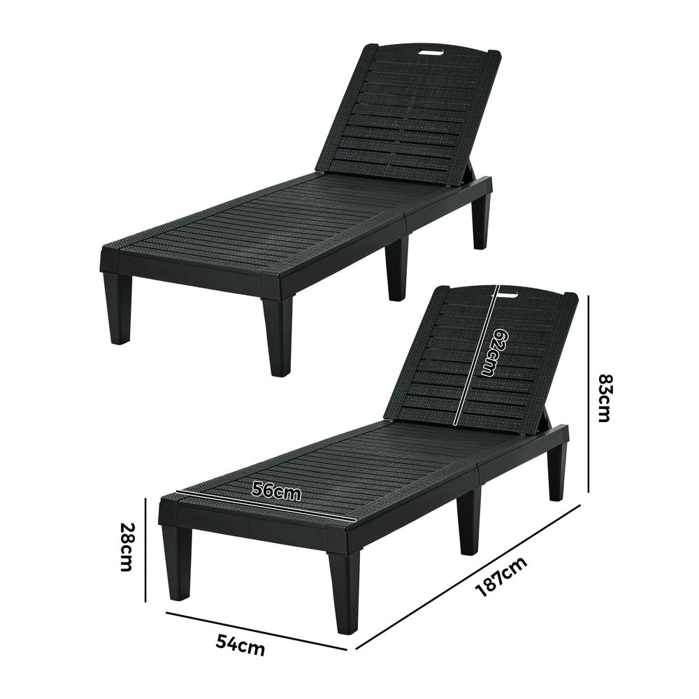 Livsip 2× Sun Loungers – Black, 5‑Level Adjustable Backrest, 150kg Capacity