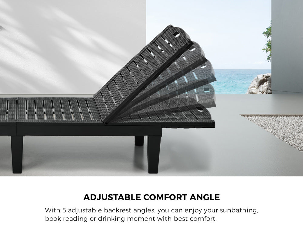 Livsip 2× Sun Loungers – Black, 5‑Level Adjustable Backrest, 150kg Capacity