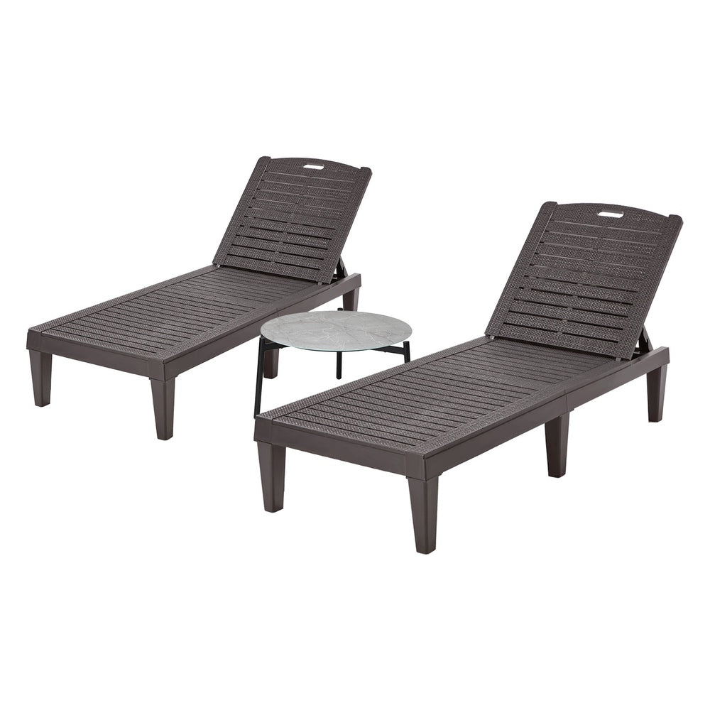 Livsip 3‑Piece Sun Lounge Set – Brown, 5‑Level Recline, Table Included