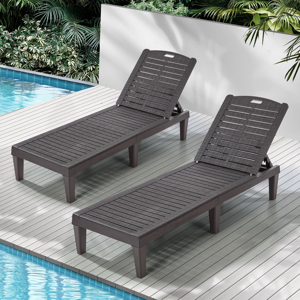 Livsip 2× Sun Loungers – Brown, 5‑Level Adjustable Backrest, 150kg Capacity