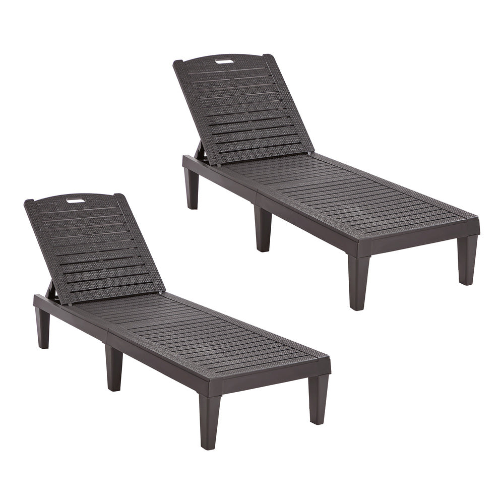 Livsip 2× Sun Loungers – Brown, 5‑Level Adjustable Backrest, 150kg Capacity
