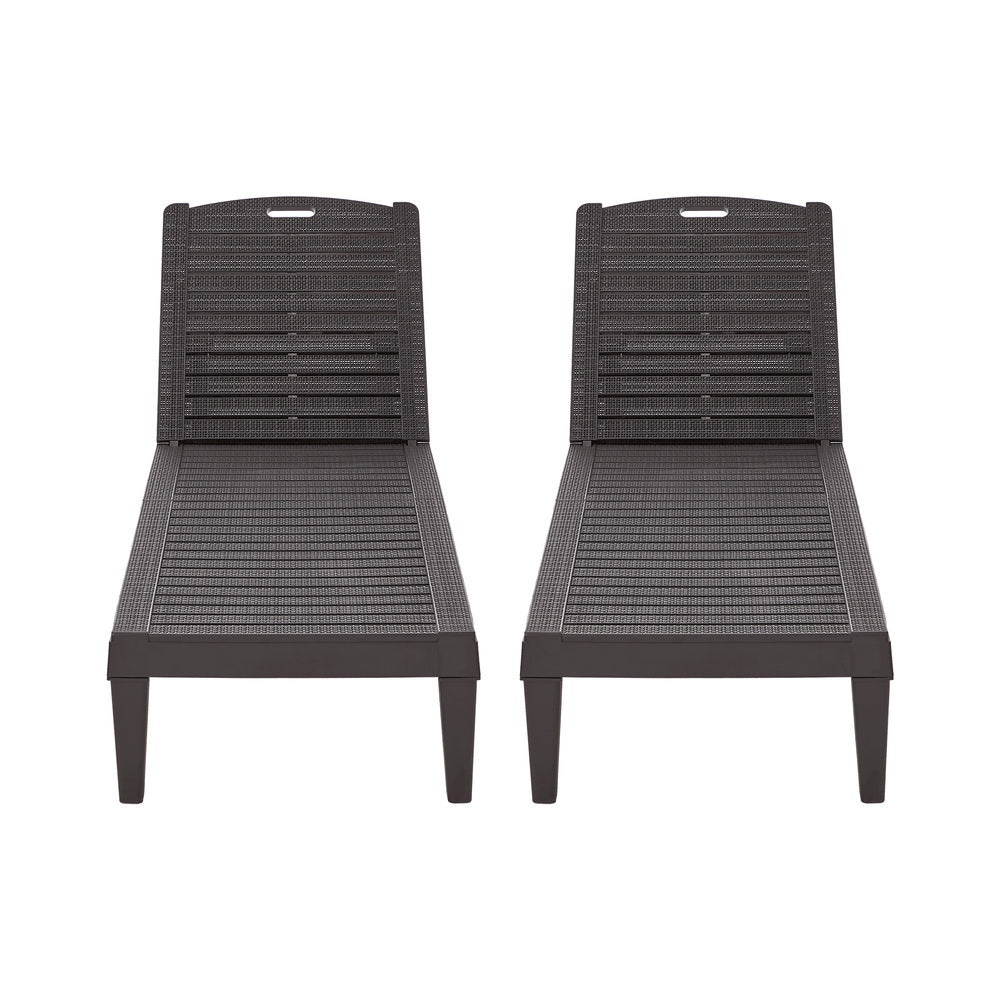 Livsip 2× Sun Loungers – Brown, 5‑Level Adjustable Backrest, 150kg Capacity