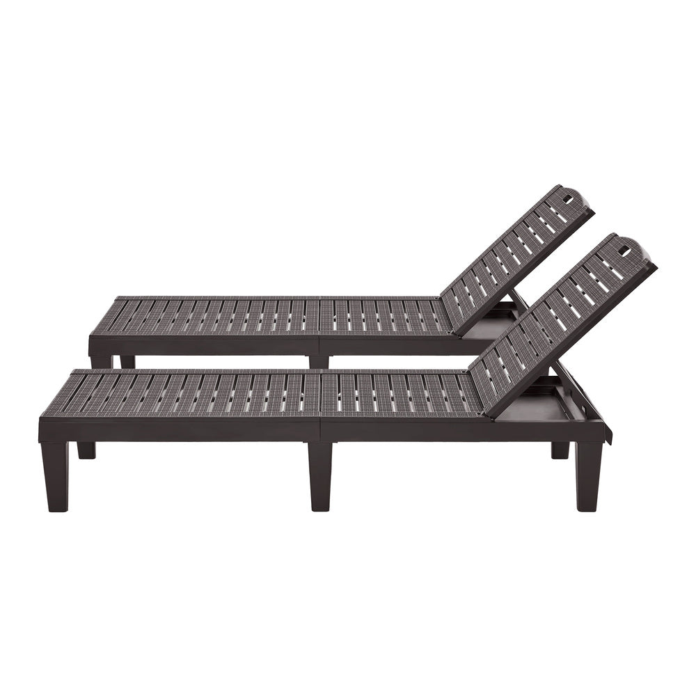 Livsip 2× Sun Loungers – Brown, 5‑Level Adjustable Backrest, 150kg Capacity