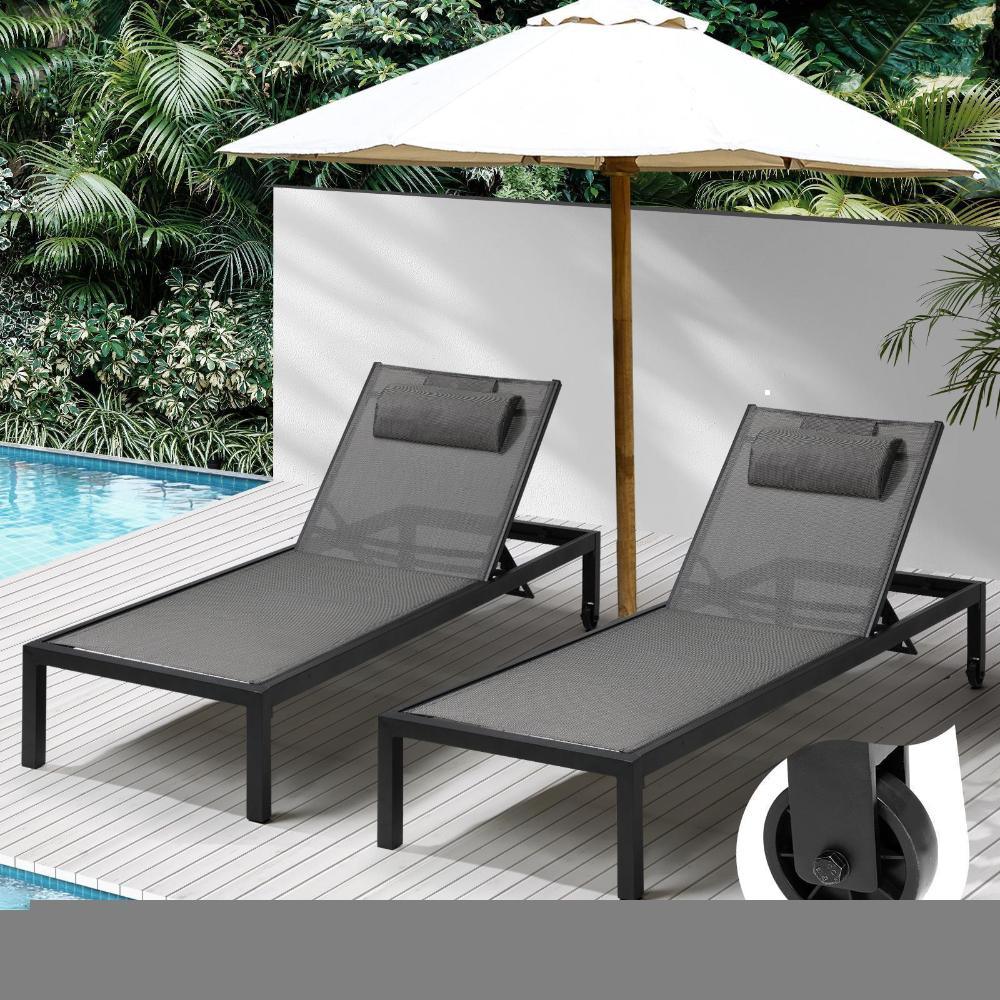 Livsip 2pcs Sun Lounge with Aluminium Frame and Wheels