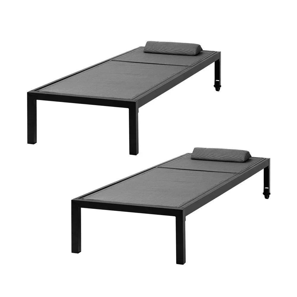 Livsip 2pcs Sun Lounge with Aluminium Frame and Wheels