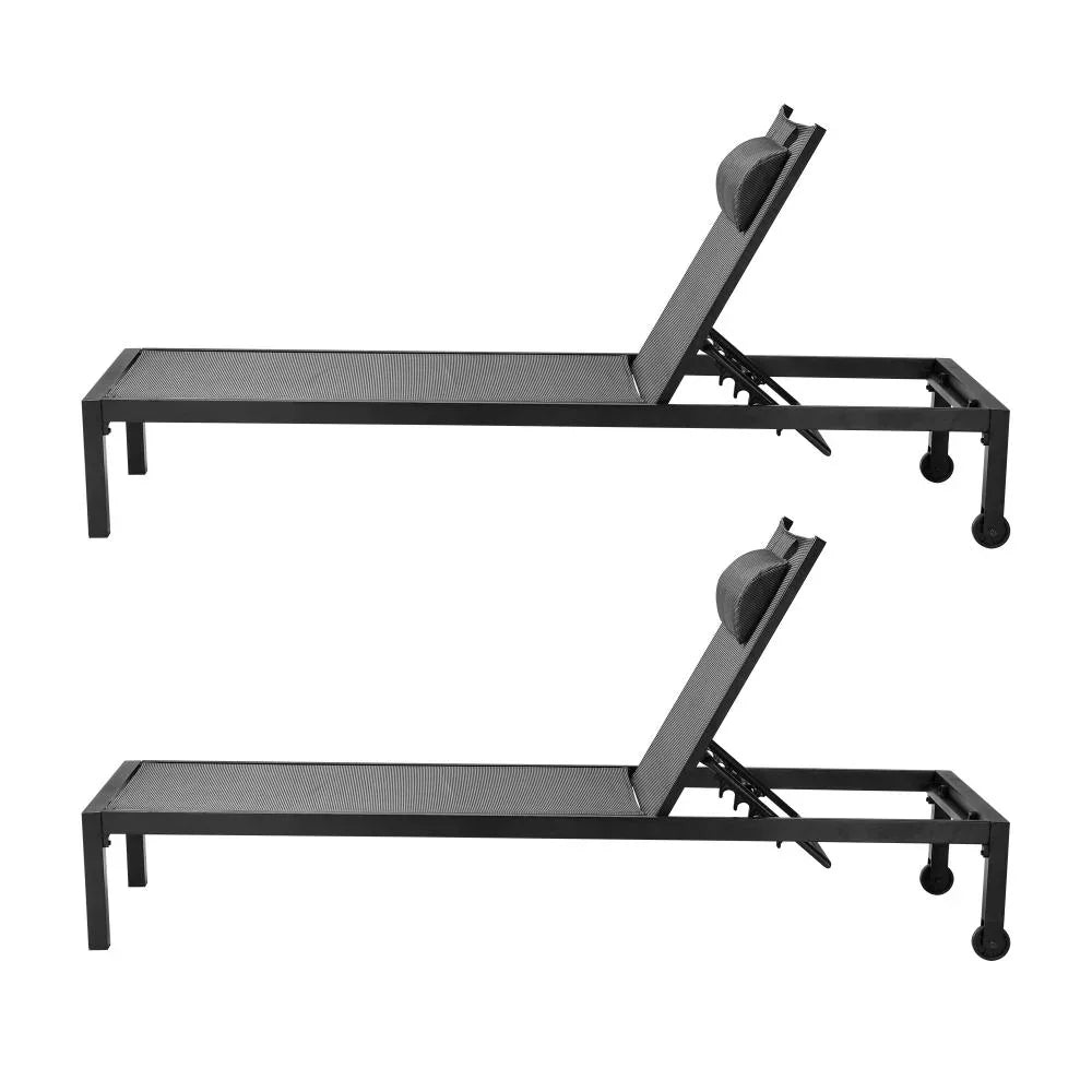 Livsip 2pcs Sun Lounge with Aluminium Frame and Wheels