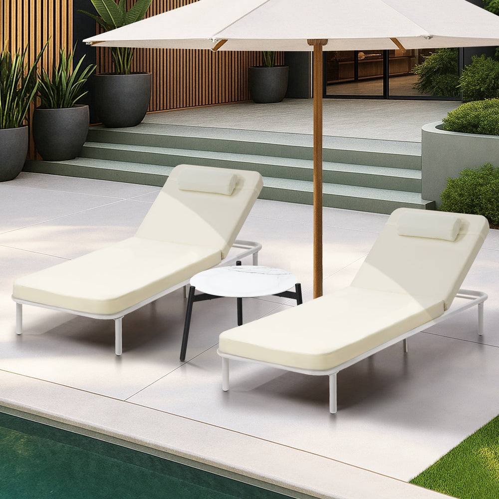 Livsip 3PCS Sun Lounge Outdoor Lounger Set Table Chairs Beige