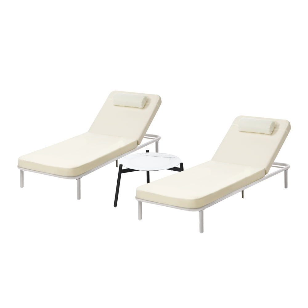 Livsip 3PCS Sun Lounge Outdoor Lounger Set Table Chairs Beige