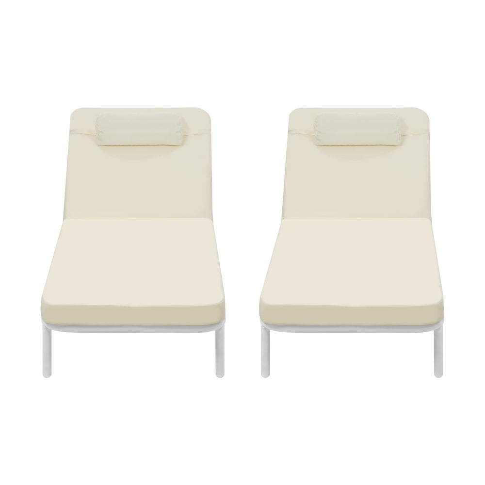 Livsip 3PCS Sun Lounge Outdoor Lounger Set Table Chairs Beige