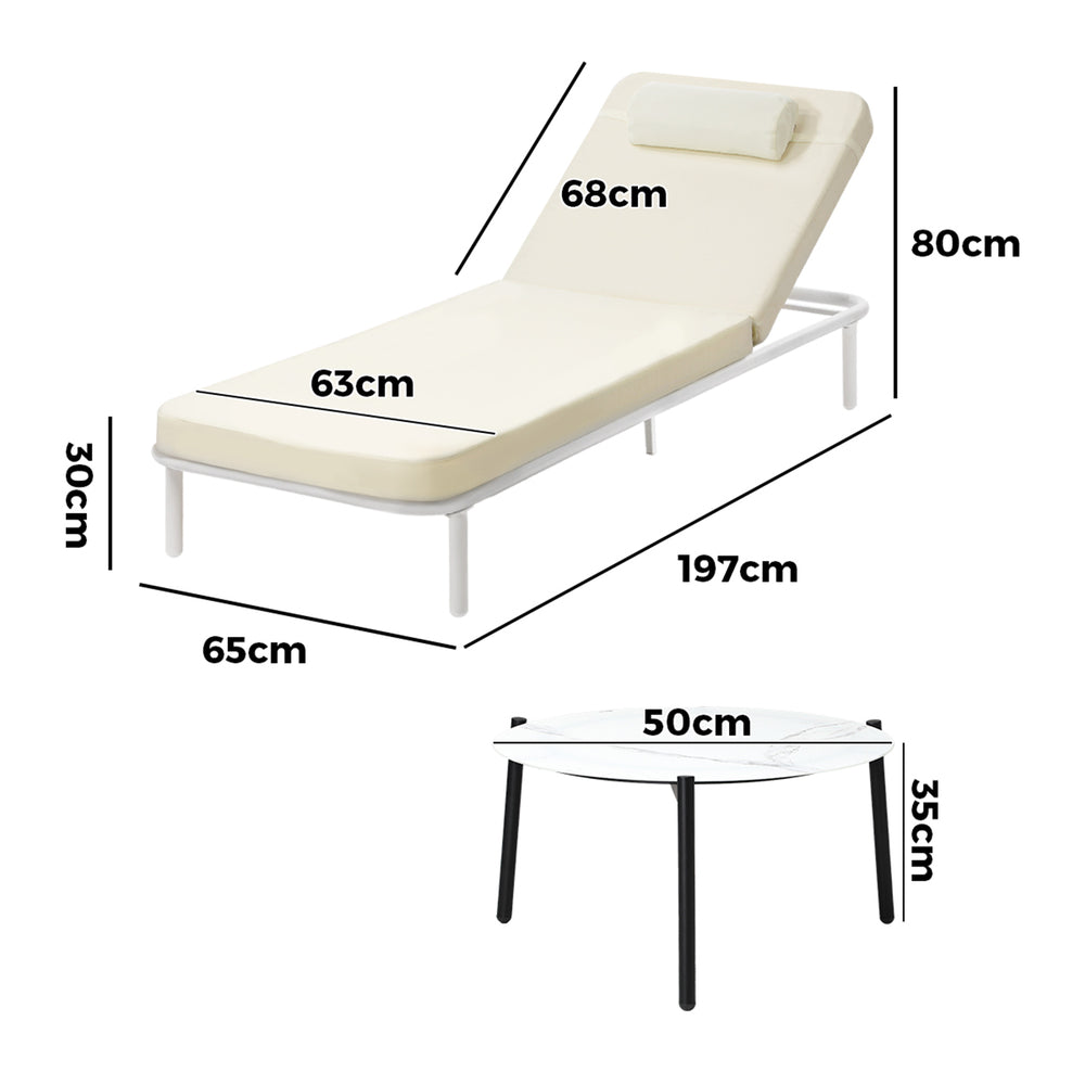 Livsip 3PCS Sun Lounge Outdoor Lounger Set Table Chairs Beige