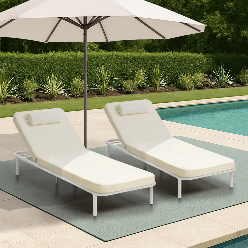 Livsip 2PCS Sun Lounge Outdoor Patio Furniture Setting Beige