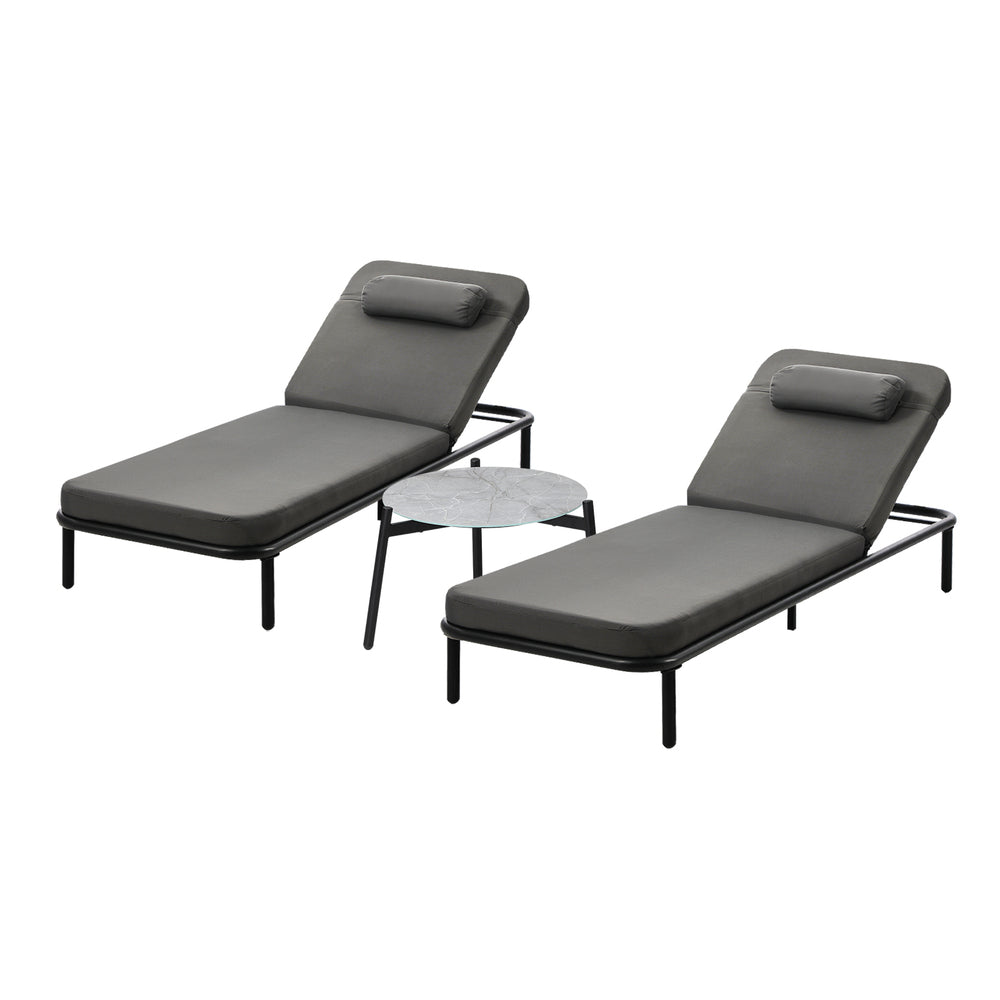 Livsip 3PCS Sun Lounge Outdoor Lounger Set Table Chairs Grey