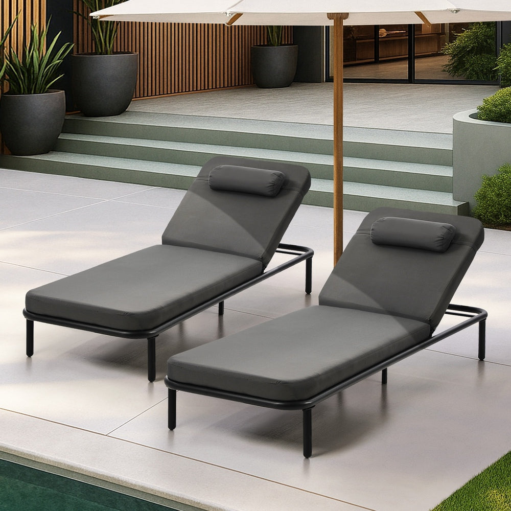 Livsip 2PCS Sun Lounge Outdoor Patio Furniture Setting Grey