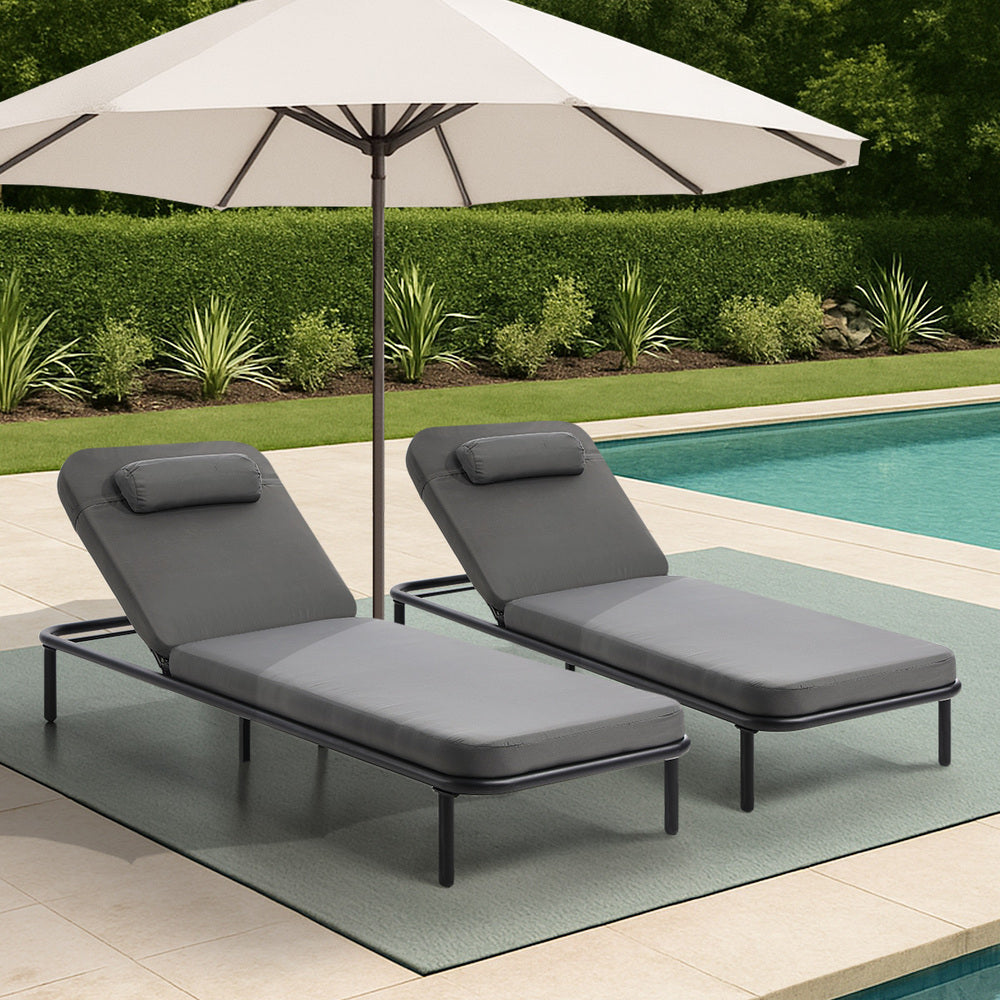 Livsip 2PCS Sun Lounge Outdoor Patio Furniture Setting Grey