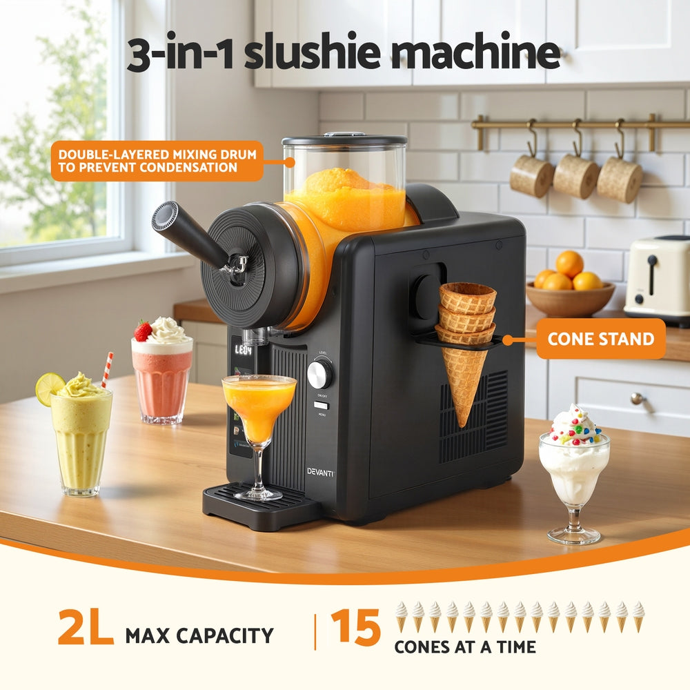 2L Slushie Machine Ice Cream Maker Frozen Smoothies Milkshakes Black