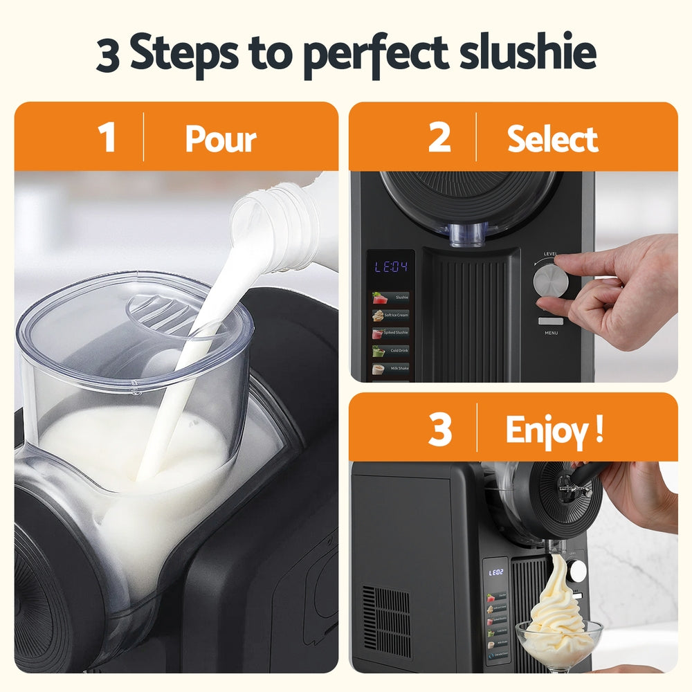 2L Slushie Machine Ice Cream Maker Frozen Smoothies Milkshakes Black