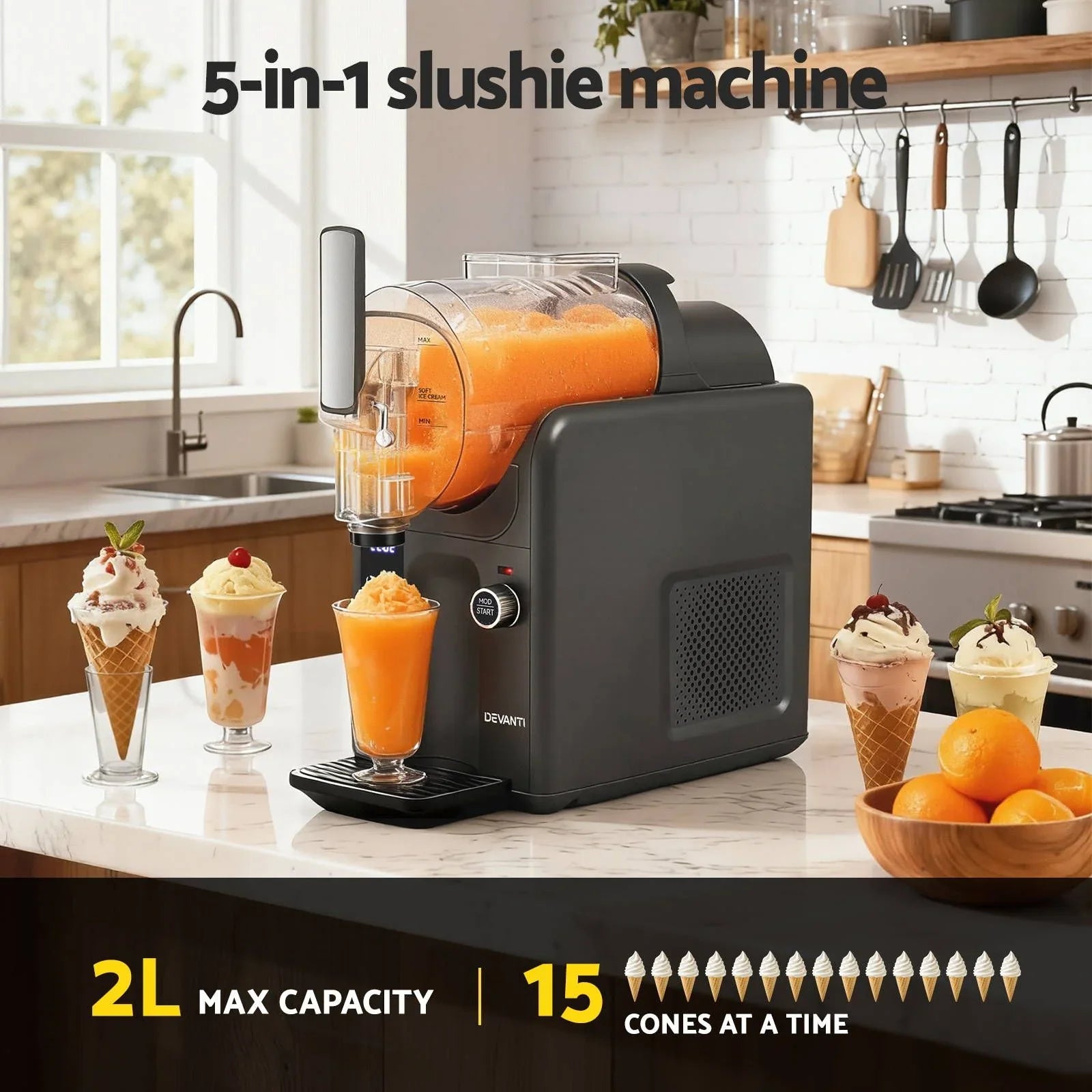 5in1 Slushie Machine Ice Cream Maker 2L Grey