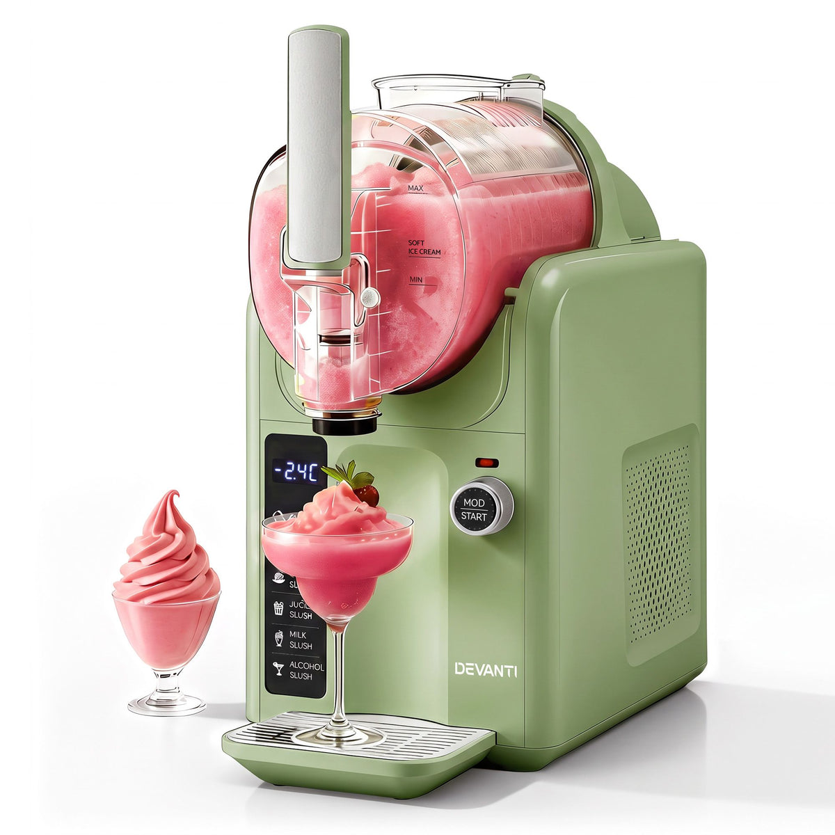 Devanti 5in1 Slushie Machine Ice Cream Maker 2L Sage Green