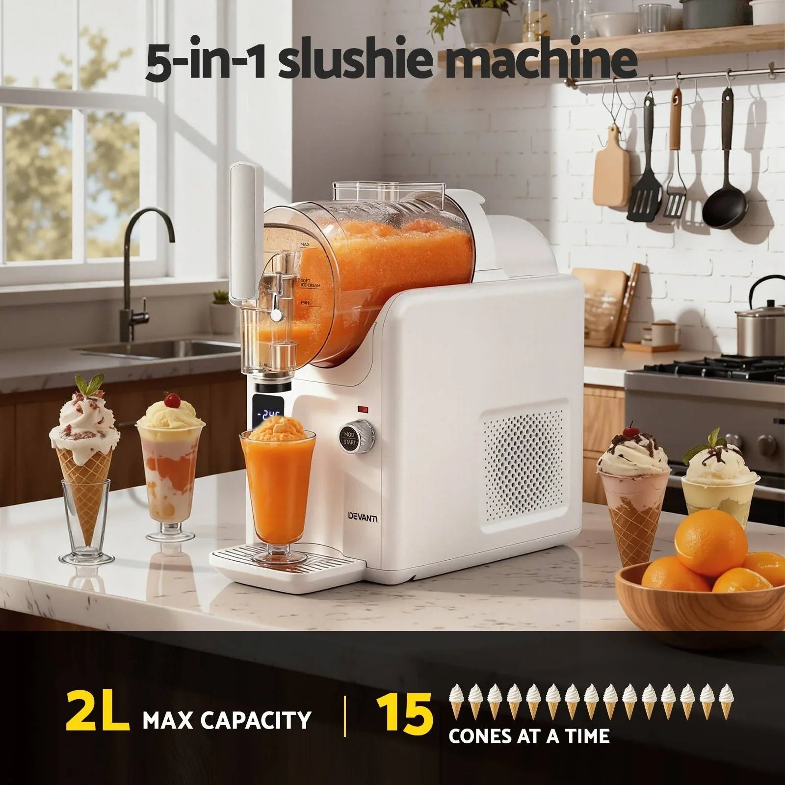 5in1 Slushie Machine Ice Cream Maker 2L White