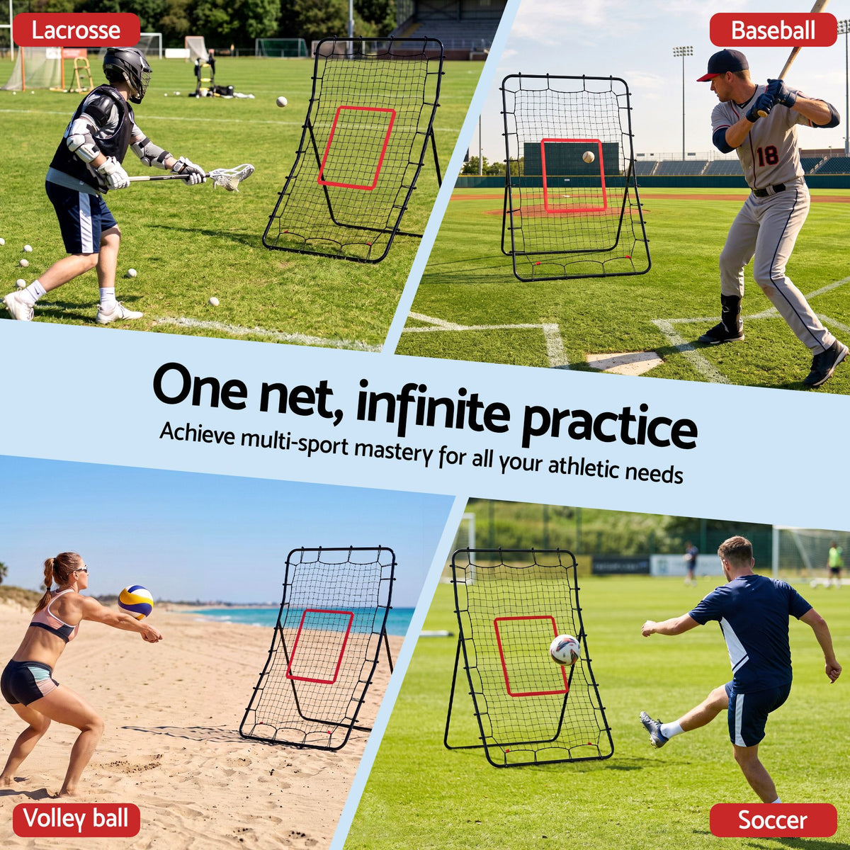 Everfit Baseball Rebounder Net Pitching Practice Target Screen Metal Frame 130cm