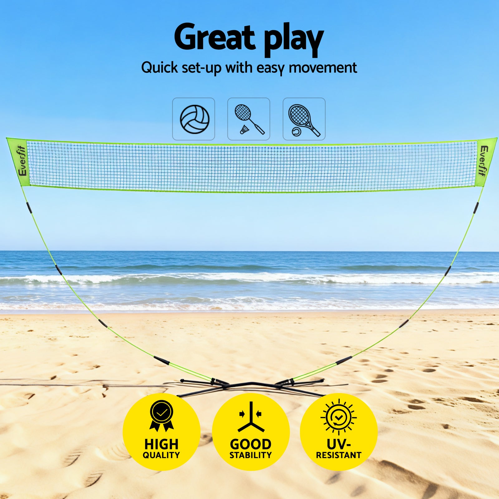 3M Badminton Tennis Net Portable Volleyball Kit Yellow