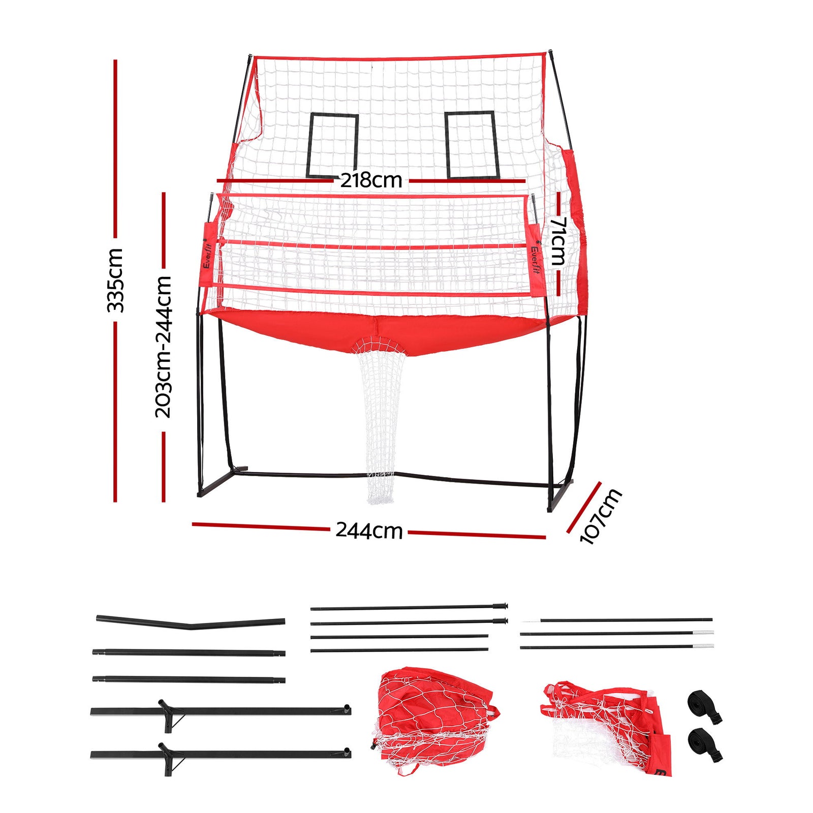 8ft Volleyball Net Training Equipment Adjustable Height Portable with Ball and Bag