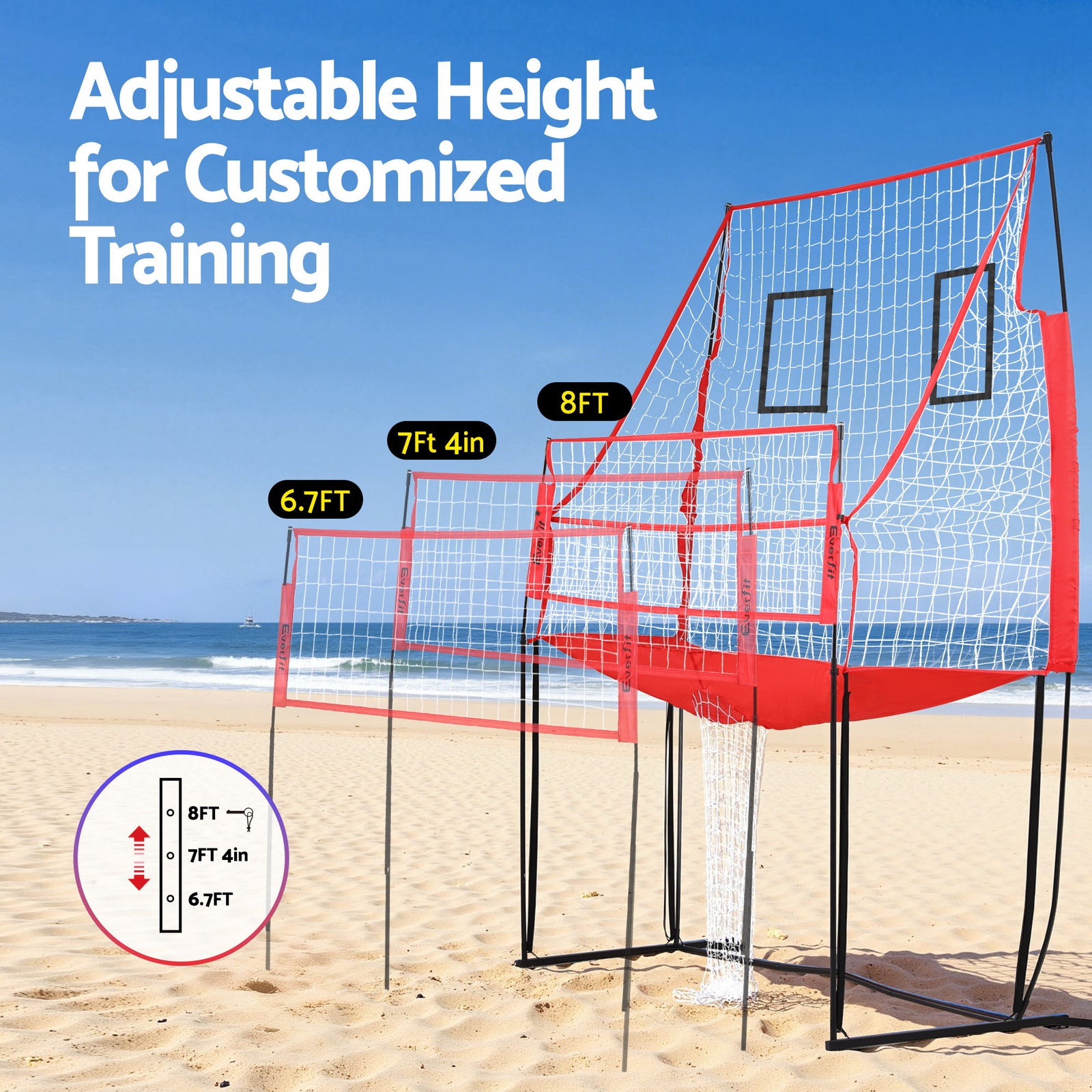 8ft Volleyball Net Training Equipment Adjustable Height Portable with Ball and Bag