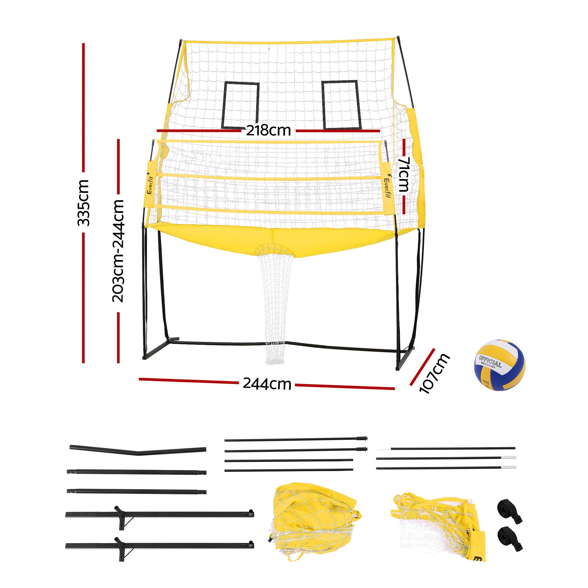 8ft Volleyball Net Free-standing Adjustable Height Portable with Ball and Bag