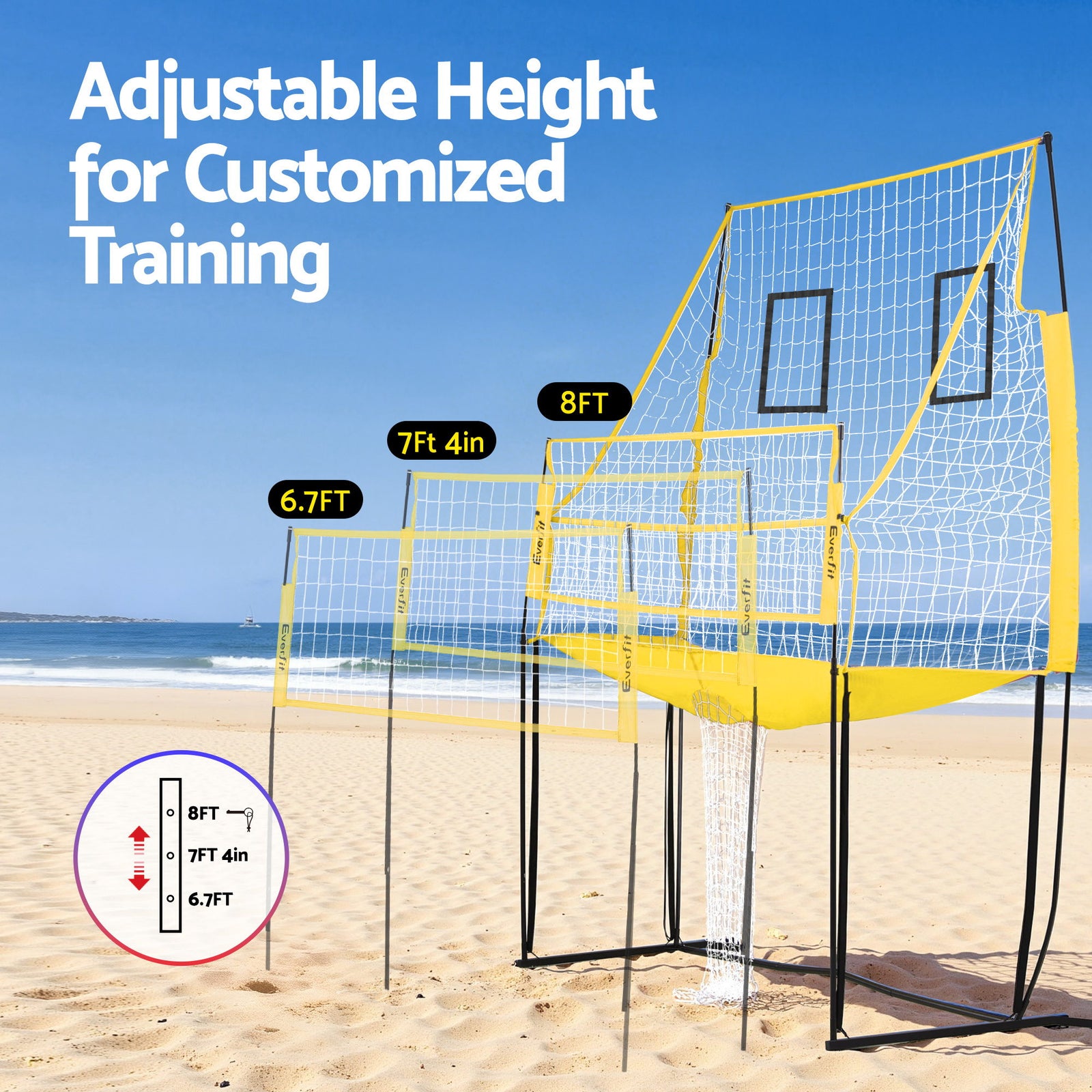 8ft Volleyball Net Free-standing Adjustable Height Portable with Ball and Bag