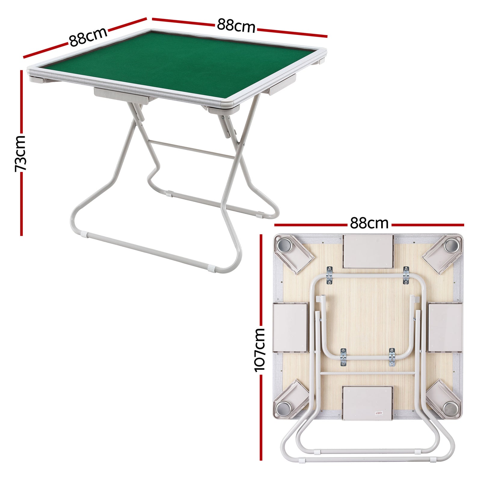 Folding Mahjong Table for Home with 4 Drawers and Cup Holders Green