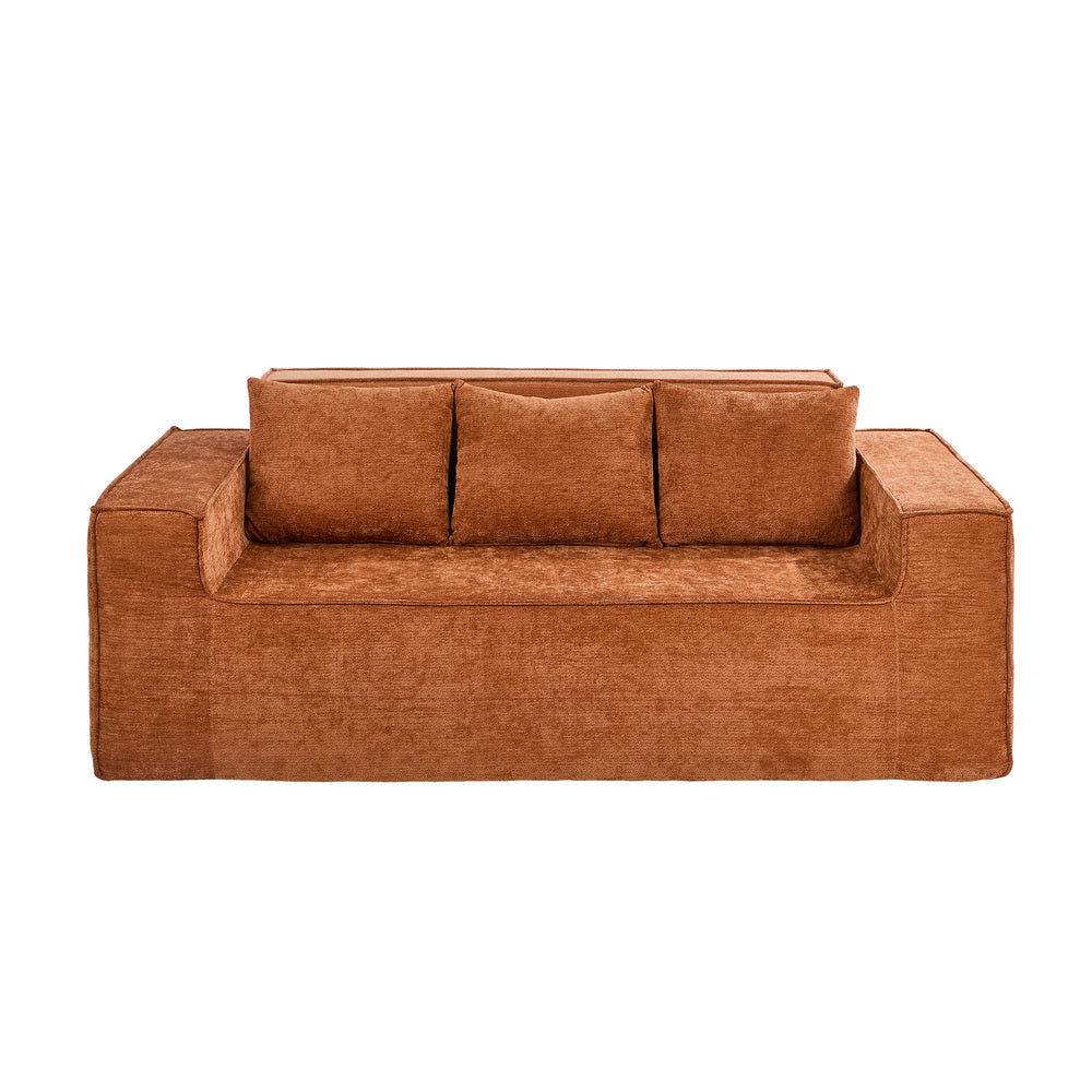 Oikiture 3‑Seater Chenille Sofa Brown – Compressed Box, Plush Padding, No Assembly