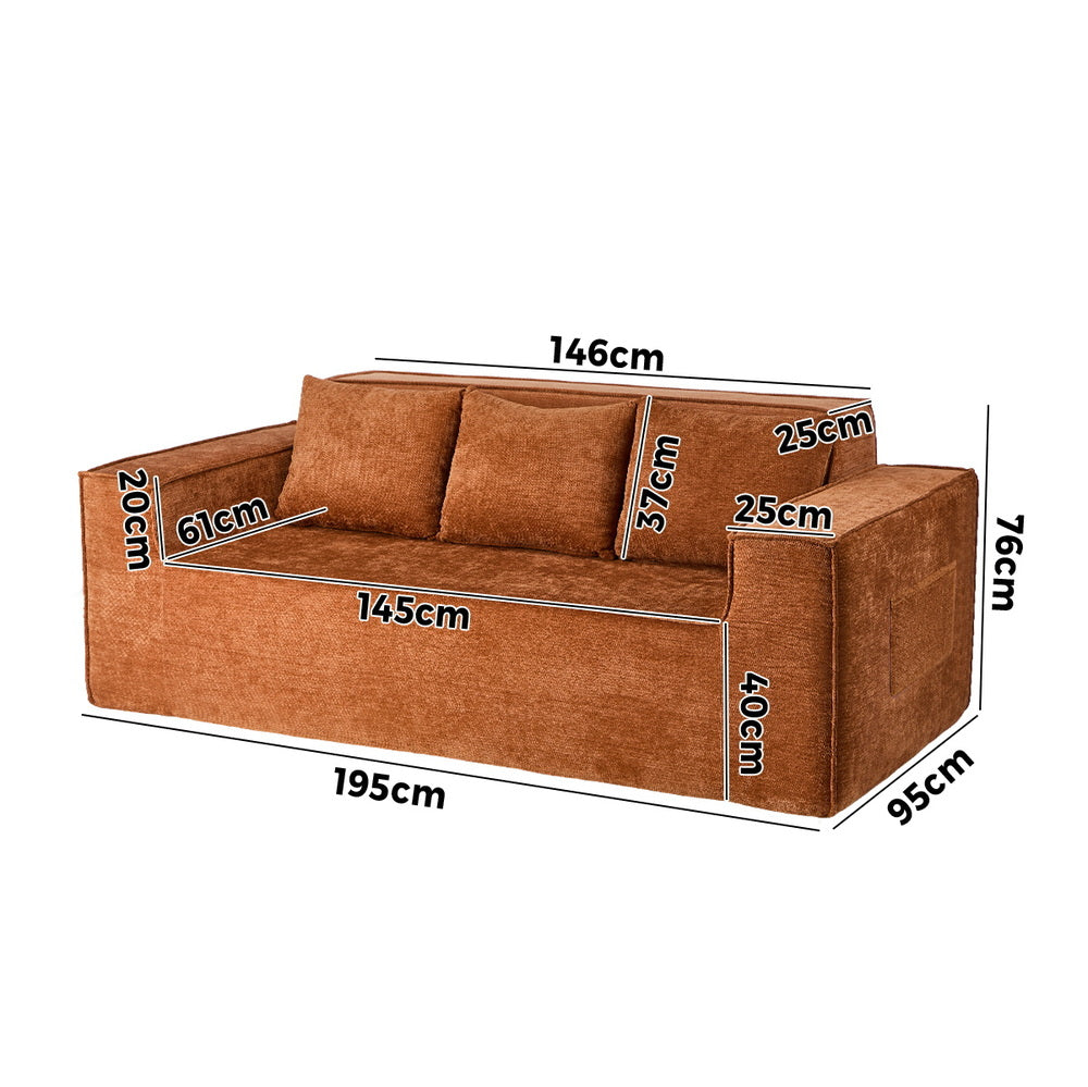 Oikiture 3‑Seater Chenille Sofa Brown – Compressed Box, Plush Padding, No Assembly
