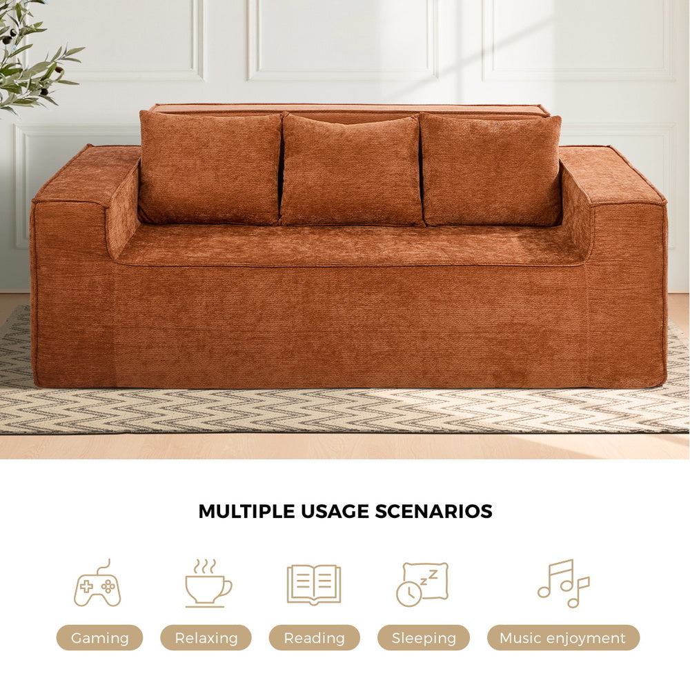 Oikiture 3‑Seater Chenille Sofa Brown – Compressed Box, Plush Padding, No Assembly